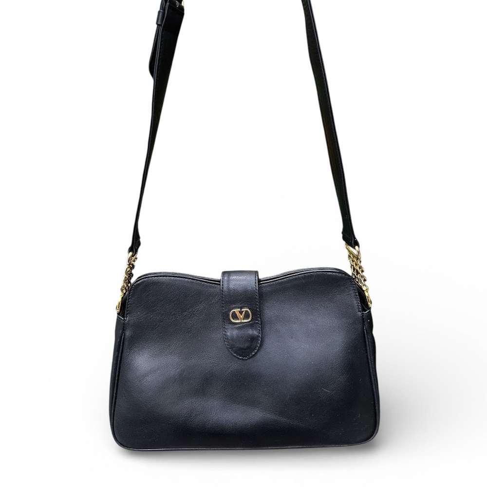 Valentino Garavani Black Leather Crossbody Bag with Gold Hardware